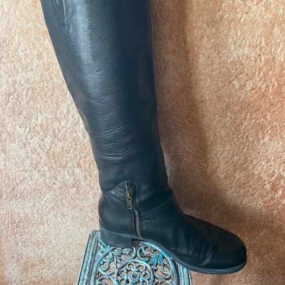 Anthropologie tall women's black leather riding style boots EUC, 9M - Picture 5 of 14